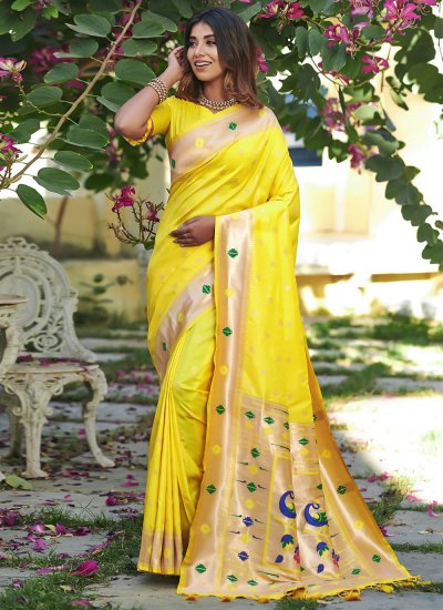 Banarasi Silk Yellow Contemporary Style Saree