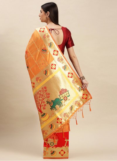 
                            Banarasi Silk Yellow Designer Traditional Saree