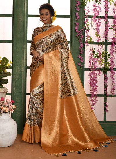 Banarasi Silk Zari Trendy Saree in Multi Colour
