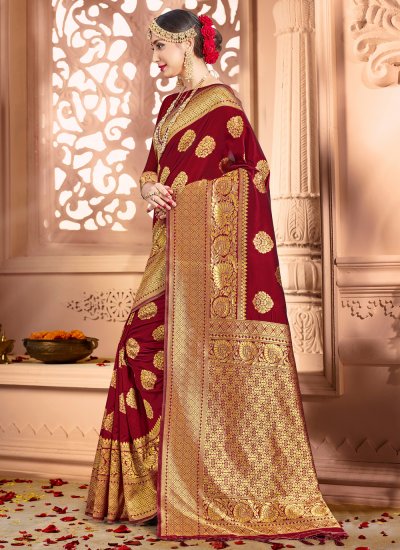 Baronial Art Banarasi Silk Woven Maroon Traditional Designer Saree