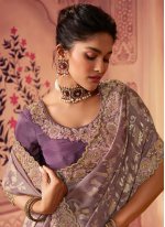 Baronial Embroidered Georgette Mauve  Contemporary Saree