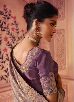 Baronial Embroidered Georgette Mauve  Contemporary Saree