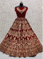 Baronial Embroidered Velvet Red Trendy Lehenga Choli