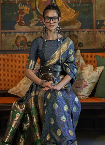 
                            Baronial Grey Weaving Contemporary Saree