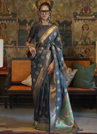Baronial Grey Weaving Contemporary Saree