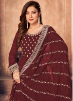 Baronial Maroon Embroidered Floor Length Designer Suit