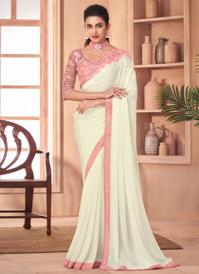 Baronial Off White Embroidered Silk Contemporary Style Saree