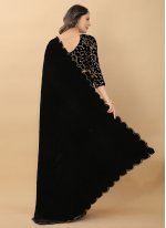 Baronial Velvet Black Embroidered Saree