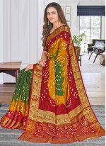 Beauteous Art Silk Multi Colour Zari Bandhej Saree