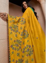 Beauteous Crepe Silk Embroidered Yellow Designer Traditional Saree