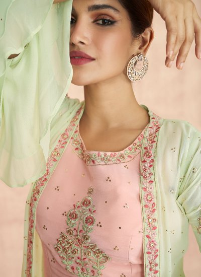 Beauteous Embroidered Pink Readymade Salwar Suit 