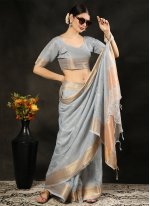 Beauteous Grey Weaving Saree
