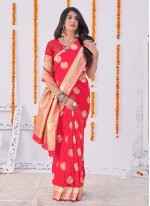 Beauteous Red Weaving Classic Saree