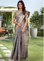 Beauteous Silk Grey Weaving Contemporary Saree