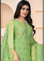 Beauteous Woven Green Banarasi Jacquard Pant Style Suit