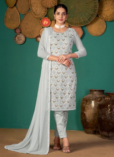Beautiful Mirror Faux Georgette Grey Salwar Suit