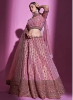 Beautiful Stone Work Pink Silk Designer Long Lehenga Choli