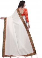 Beckoning Vichitra Silk Off White Traditional Saree