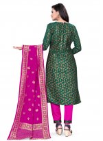 Beckoning Weaving Banarasi Silk Green Churidar Suit