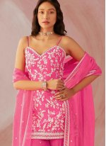 Bedazzling Faux Georgette Embroidered Pink Designer Salwar Kameez