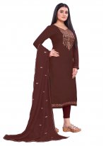 Bedazzling Silk Brown Straight Salwar Suit