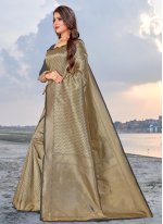 Beige and Black Casual Traditional Saree