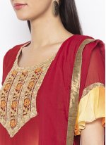 Beige and Maroon Ceremonial Georgette Pant Style Suit