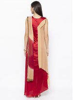 Beige and Maroon Party Readymade Suit