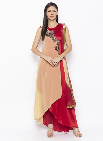 Beige and Maroon Party Readymade Suit