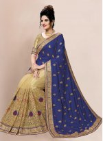 Beige and Navy Blue Festival Silk Shaded Saree