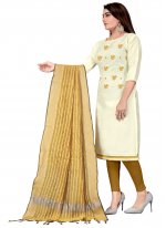 Beige and Off White Embroidered Festival Churidar Suit