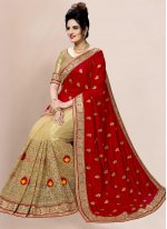 Beige and Red Silk Festival Shaded Saree