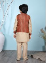 Beige and Rust Cotton Silk Mehndi Kurta Payjama With Jacket