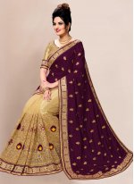 Beige and Wine Silk Festival Shaded Saree