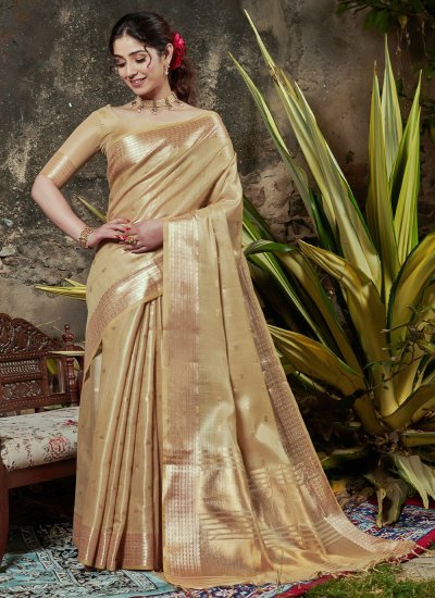 Beige Banarasi Silk Classic Saree