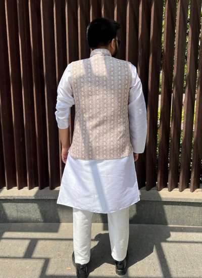 Beige Cotton Festival Nehru Jackets
