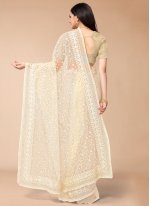 Beige Embroidered Party Contemporary Style Saree