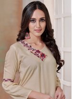 Beige Embroidered Rayon Party Wear Kurti