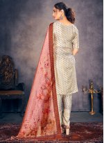 Beige Fancy Banarasi Silk Pant Style Suit