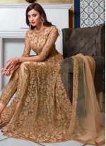 Beige Net Embroidered Floor Length Anarkali Suit