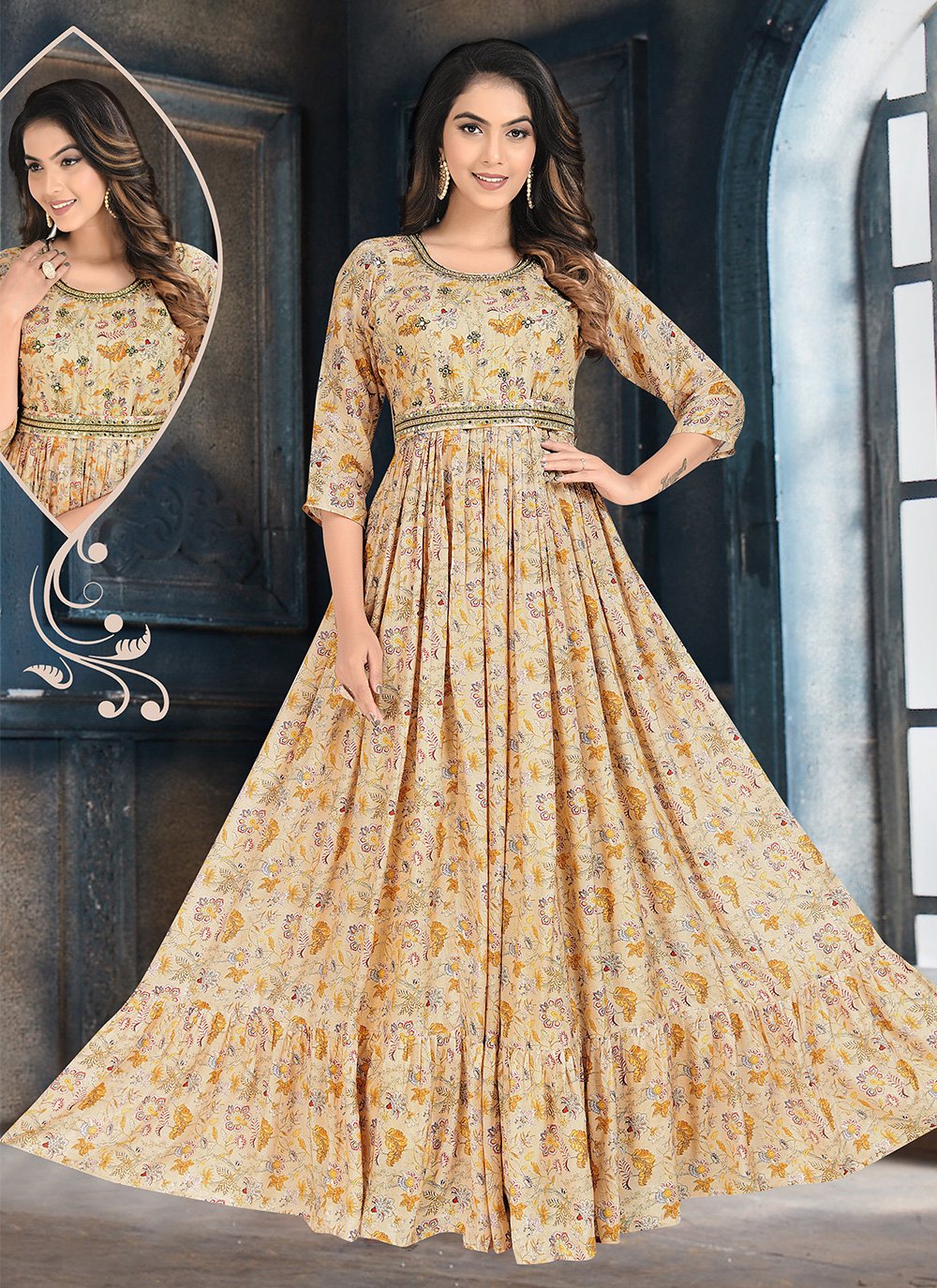 Beige Party Readymade Designer Gown Beige Party Readymade Designer Gown