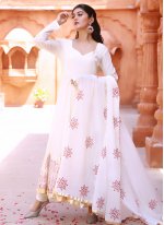 Beige Printed Fancy Fabric Readymade Anarkali Salwar Suit