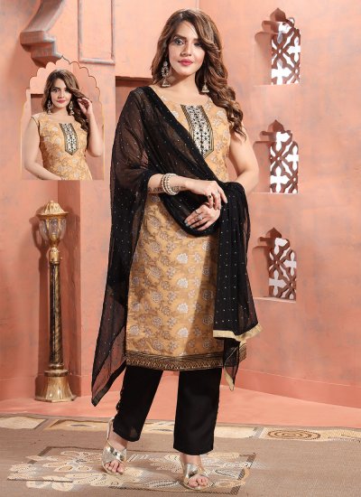 Beige Silk Festival Readymade Salwar Suit