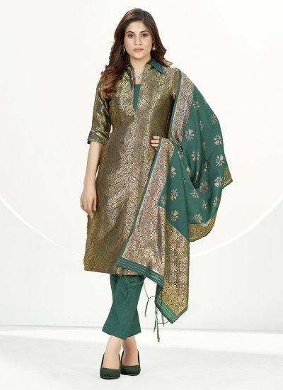 Best Banarasi Silk Sea Green Woven Straight Suit