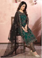 Black and Green Embroidered Pant Style Suit