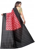 Black and Red Raw Silk Casual Traditional Saree
