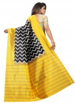 Black and Yellow Abstract Print Casual Traditional Saree