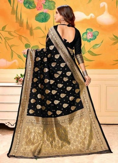 Black Art Silk Weaving Trendy Saree