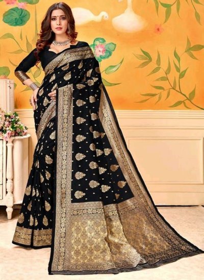Black Art Silk Weaving Trendy Saree