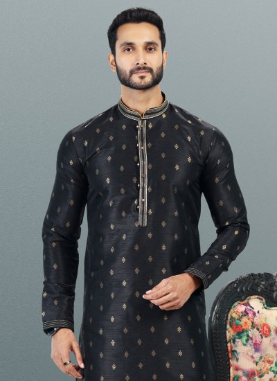 
                            Black Banarasi Silk Fancy Kurta Pyjama